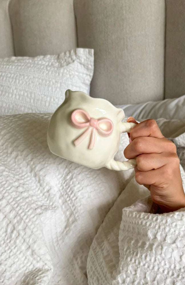 Shop Coconut Lane Coconut Lane Pink Bow Mug Mug for women – premium loungewear and festival fashion at Spoiled Brat