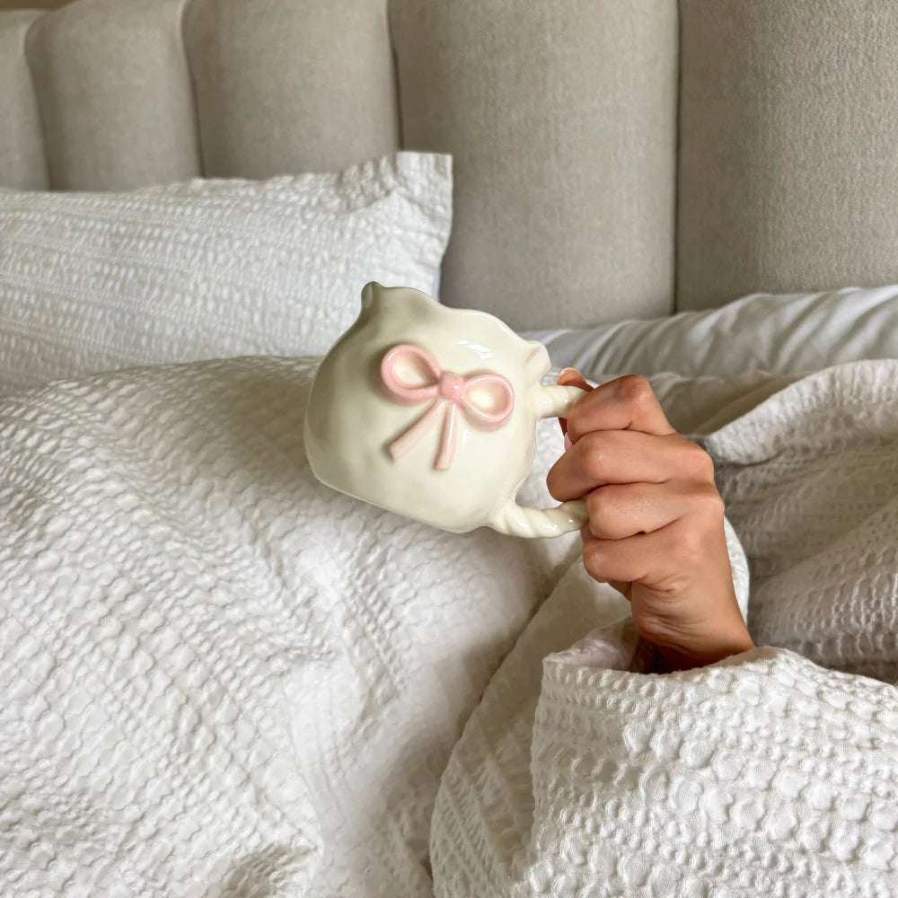 Shop Coconut Lane Coconut Lane Pink Bow Mug Mug for women – premium loungewear and festival fashion at Spoiled Brat