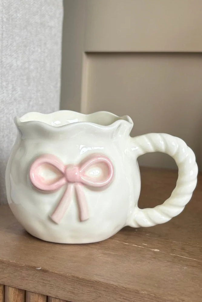 Shop Coconut Lane Coconut Lane Pink Bow Mug Mug for women – premium loungewear and festival fashion at Spoiled Brat