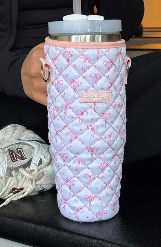 Shop Coconut Lane Coconut Lane Quilted Dainty Bows Tumbler Carry Case Water Bottle for women – premium loungewear and festival fashion at Spoiled Brat