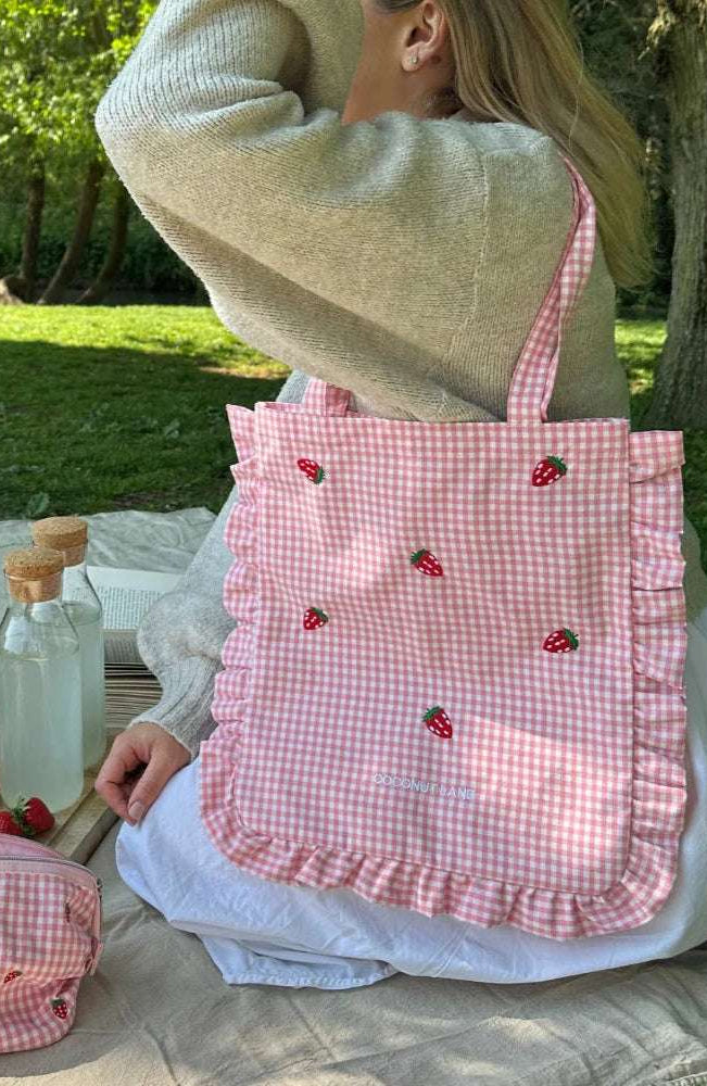 Shop Coconut Lane Coconut Lane Strawberry Picnic Tote Bag Tote Bag for women – premium loungewear and festival fashion at Spoiled Brat