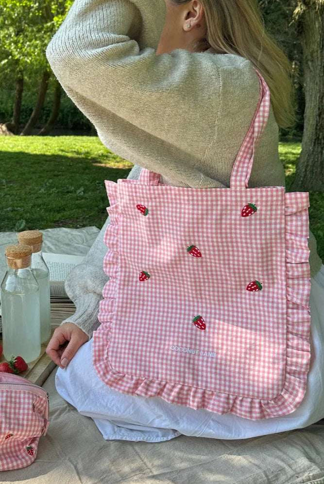 Shop Coconut Lane Coconut Lane Strawberry Picnic Tote Bag Tote Bag for women – premium loungewear and festival fashion at Spoiled Brat