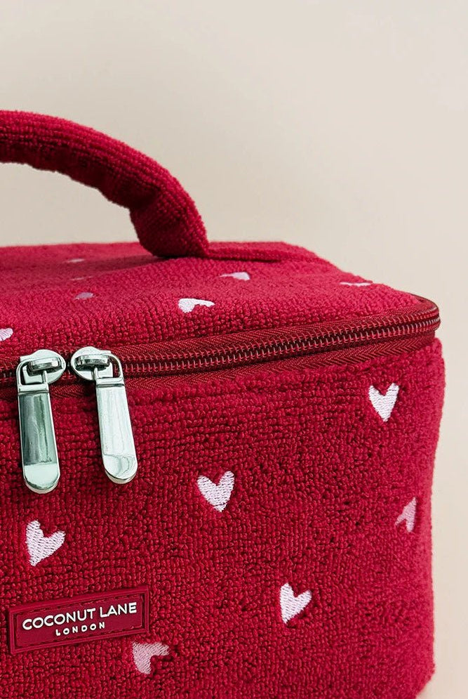 Shop Coconut Lane Coconut Lane Travel Towel Vanity Case in Mulberry Hearts Cosmetic Case for women – premium loungewear and festival fashion at Spoiled Brat