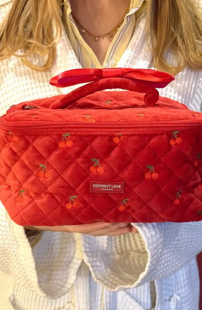 Shop Coconut Lane Coconut Lane Travel Vanity Case in Cherry Velvet Cosmetic Case for women – premium loungewear and festival fashion at Spoiled Brat