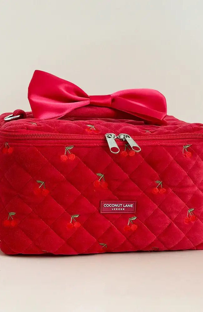 Shop Coconut Lane Coconut Lane Travel Vanity Case in Cherry Velvet Cosmetic Case for women – premium loungewear and festival fashion at Spoiled Brat