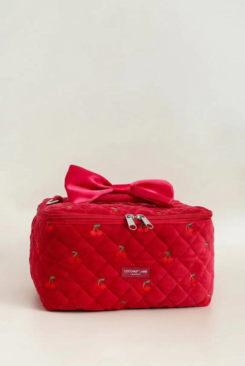 Shop Coconut Lane Coconut Lane Travel Vanity Case in Cherry Velvet Cosmetic Case for women – premium loungewear and festival fashion at Spoiled Brat