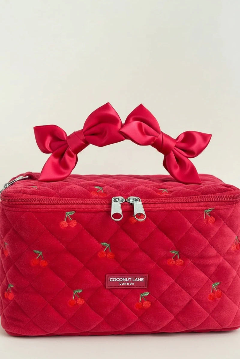 Shop Coconut Lane Coconut Lane Travel Vanity Case in Cherry Velvet Cosmetic Case for women – premium loungewear and festival fashion at Spoiled Brat