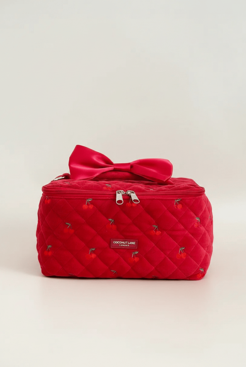 Shop Coconut Lane Coconut Lane Travel Vanity Case in Cherry Velvet Cosmetic Case for women – premium loungewear and festival fashion at Spoiled Brat
