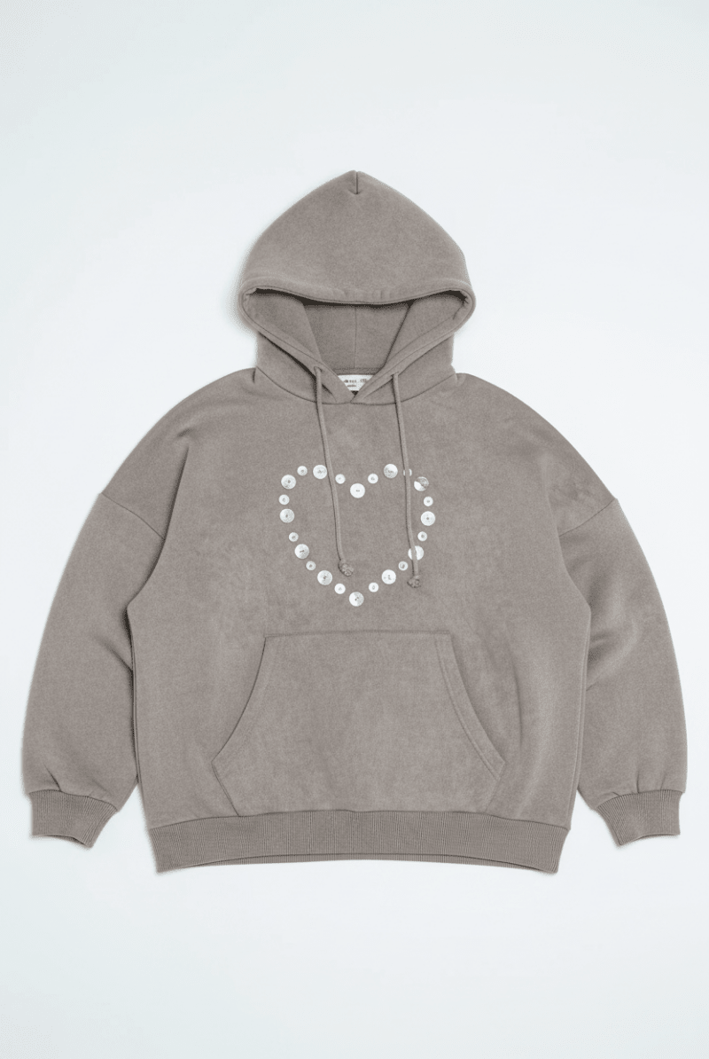 Shop Daisy Street Daisy Street Button Heart Grey Hoodie Hoodie for women – premium loungewear and festival fashion at Spoiled Brat