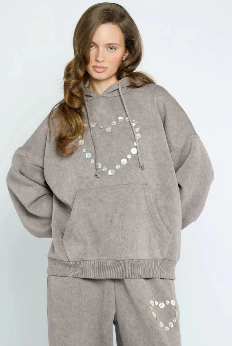 Shop Daisy Street Daisy Street Button Heart Grey Hoodie Hoodie for women – premium loungewear and festival fashion at Spoiled Brat