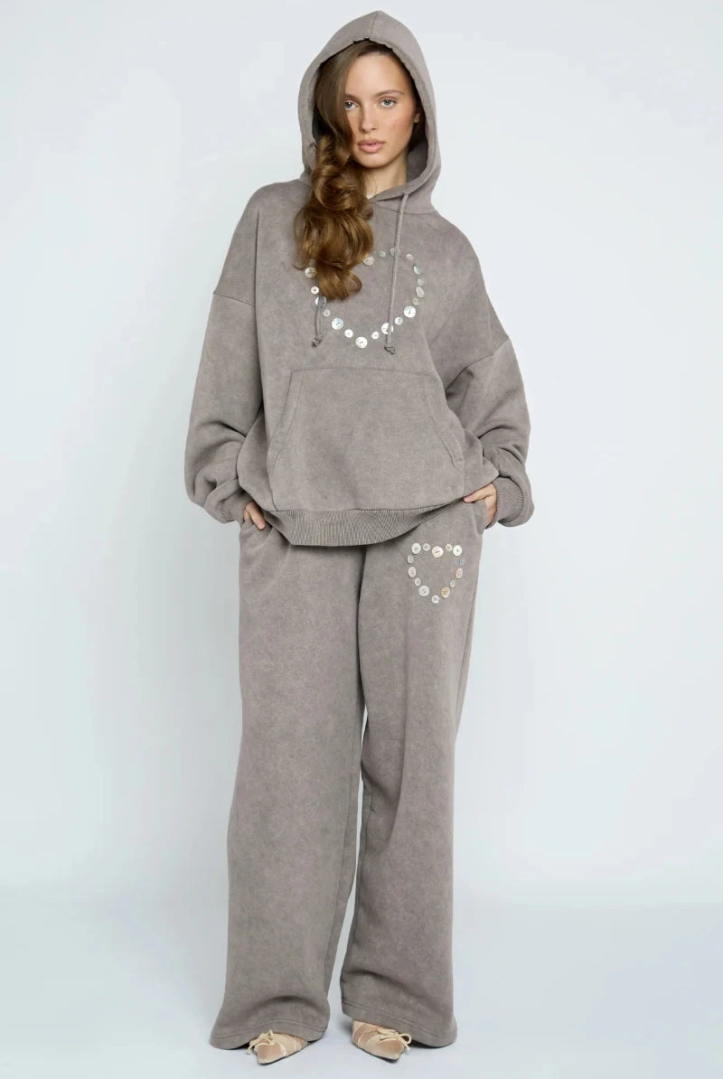 Shop Daisy Street Daisy Street Button Heart Grey Jogger Jogger Bottoms for women – premium loungewear and festival fashion at Spoiled Brat