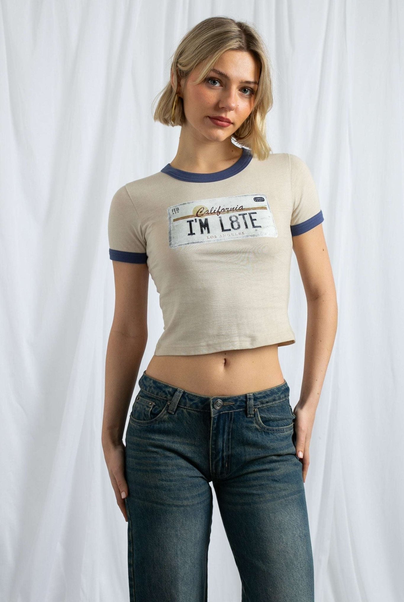 Shop Daisy Street Daisy Street California Licence Plate Ringer Tee T-Shirt for women – premium loungewear and festival fashion at Spoiled Brat