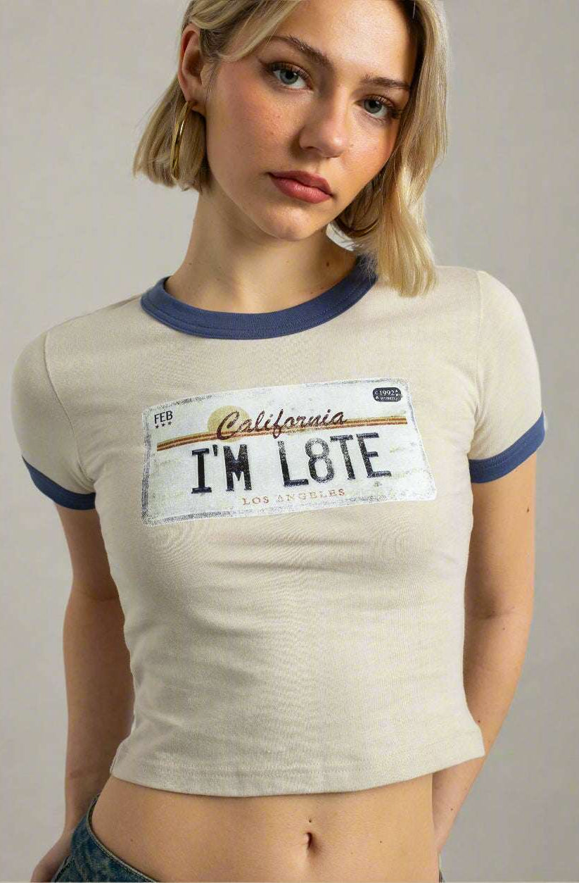 Shop Daisy Street Daisy Street California Licence Plate Ringer Tee T-Shirt for women – premium loungewear and festival fashion at Spoiled Brat