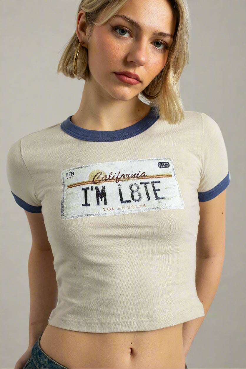 Daisy Street California Licence Plate Ringer Tee - Spoiled Brat