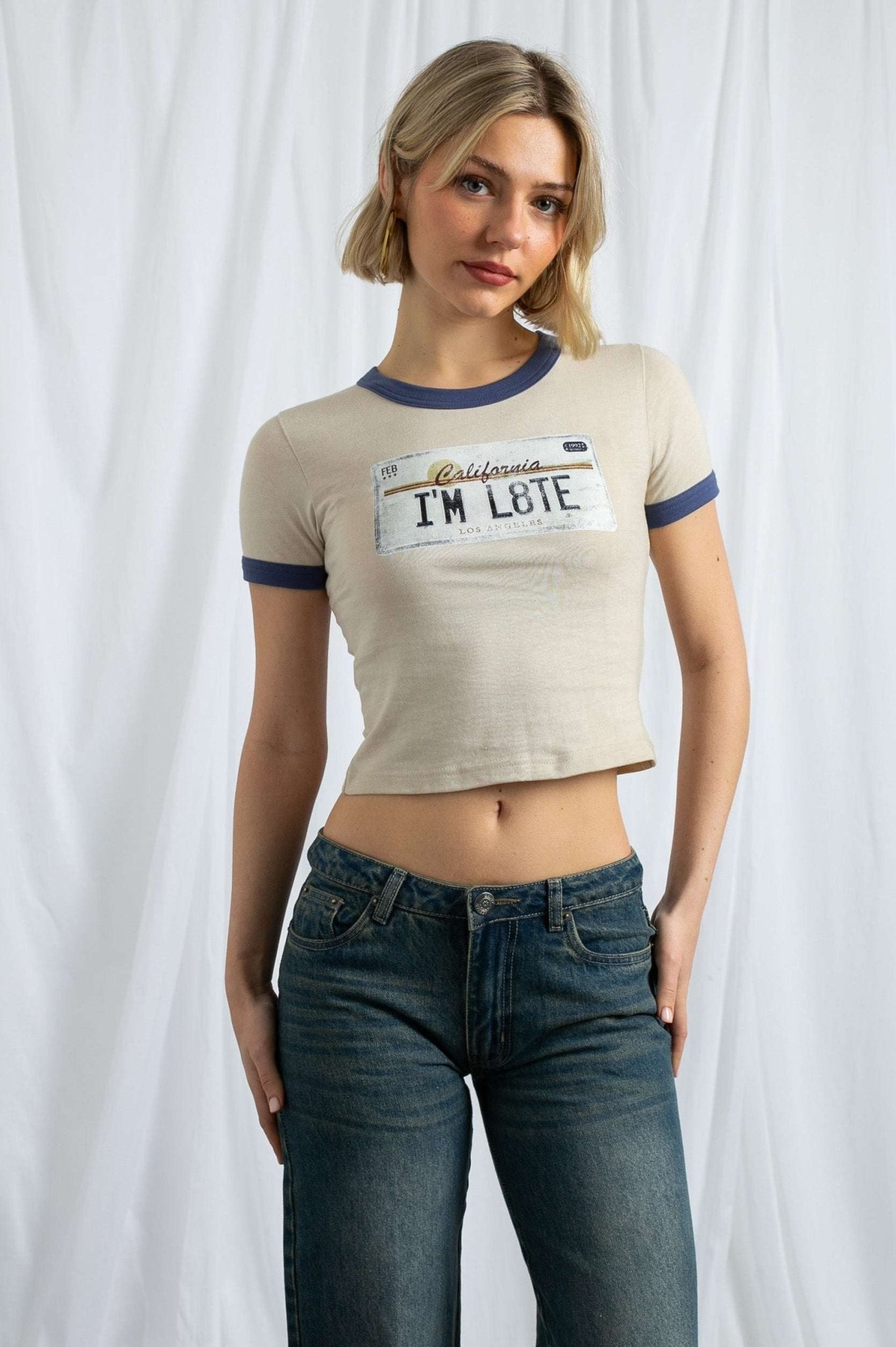 Shop Daisy Street Daisy Street California Licence Plate Ringer Tee T-Shirt for women – premium loungewear and festival fashion at Spoiled Brat