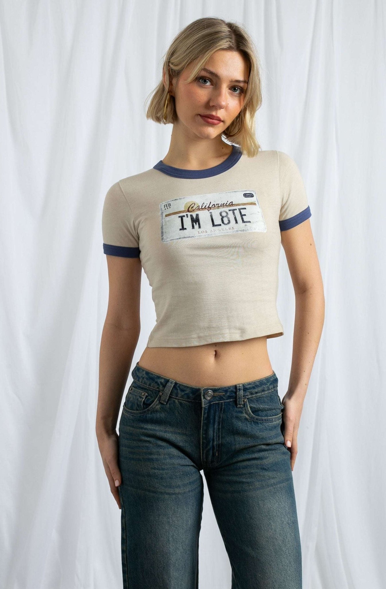 Shop Daisy Street Daisy Street California Licence Plate Ringer Tee T-Shirt for women – premium loungewear and festival fashion at Spoiled Brat