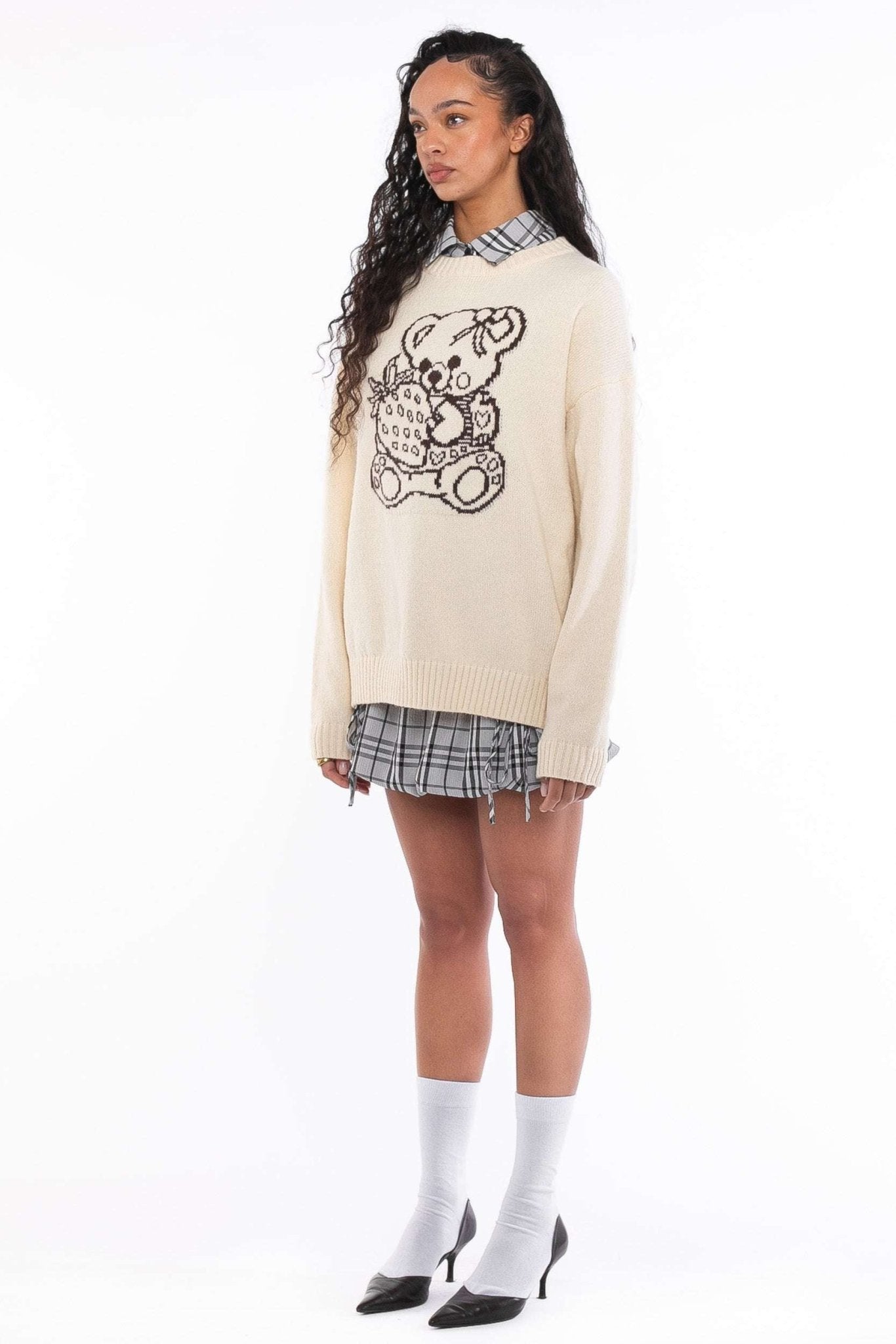 Daisy Street Cute Teddy Bear Intarsia Knit Jumper by Daisy Street – Jumper – Cream | Spoiled Brat UK