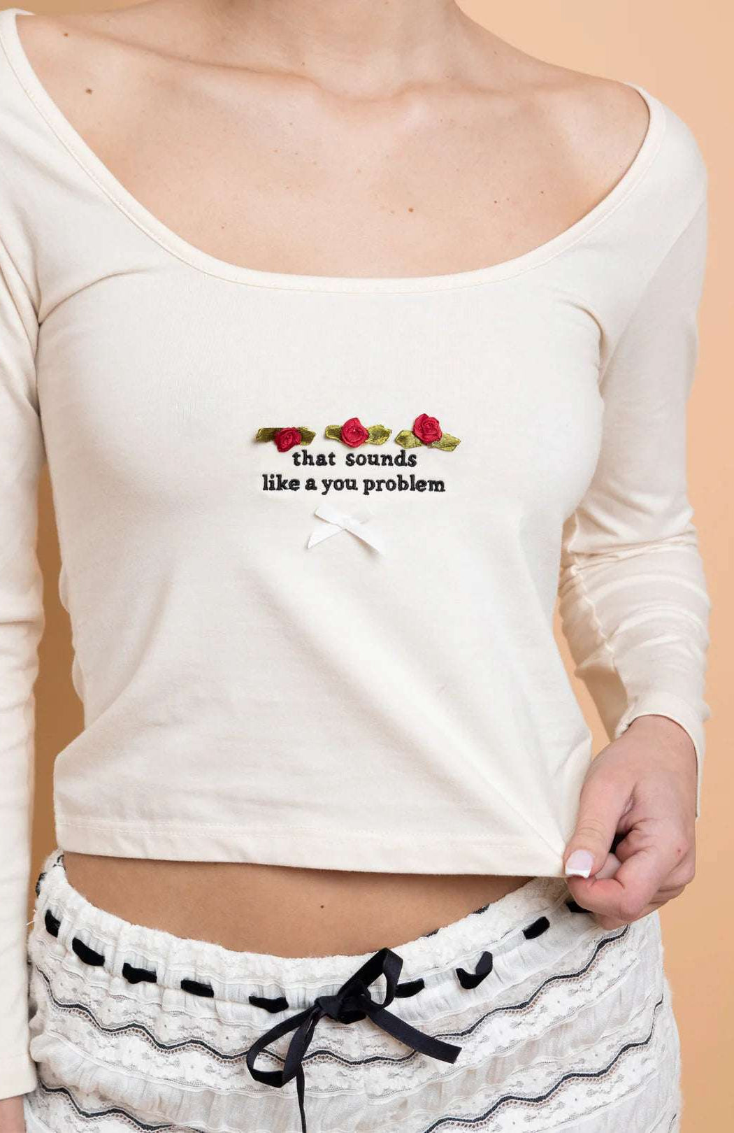 Shop Daisy Street Daisy Street Embroidered Detail Long Sleeved Top T-Shirts for women – premium loungewear and festival fashion at Spoiled Brat