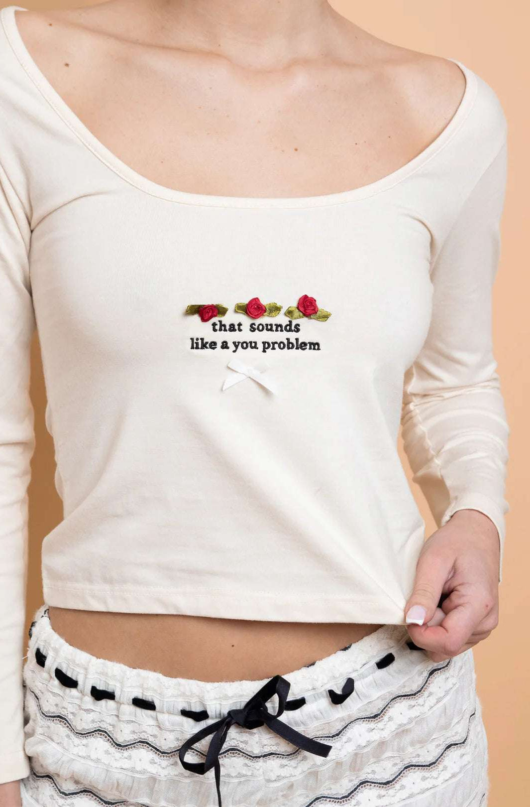 Shop Daisy Street Daisy Street Embroidered Detail Long Sleeved Top T-Shirts for women – premium loungewear and festival fashion at Spoiled Brat