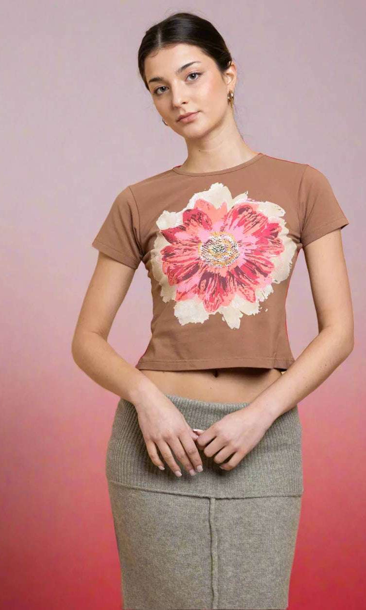 Shop Daisy Street Daisy Street Flower Motif Baby Tee T-Shirts for women – premium loungewear and festival fashion at Spoiled Brat
