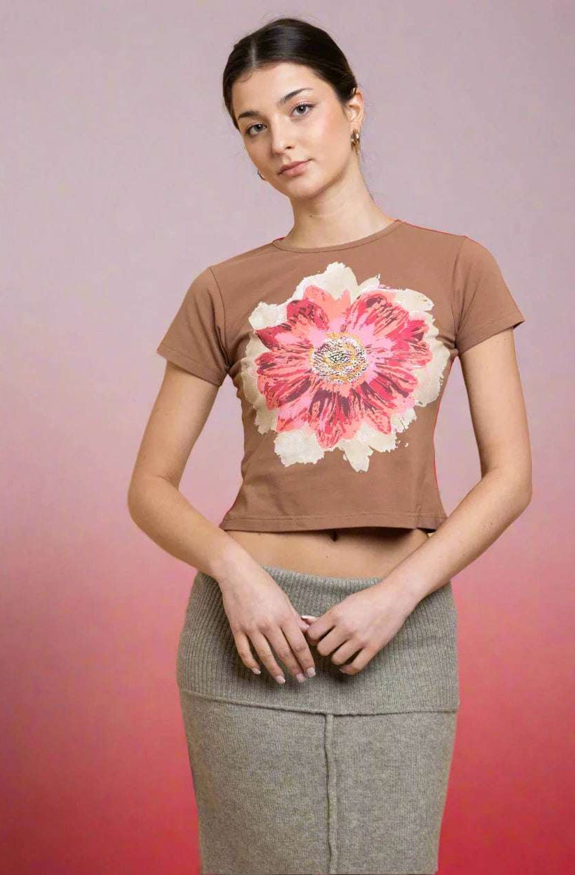 Shop Daisy Street Daisy Street Flower Motif Baby Tee T-Shirts for women – premium loungewear and festival fashion at Spoiled Brat