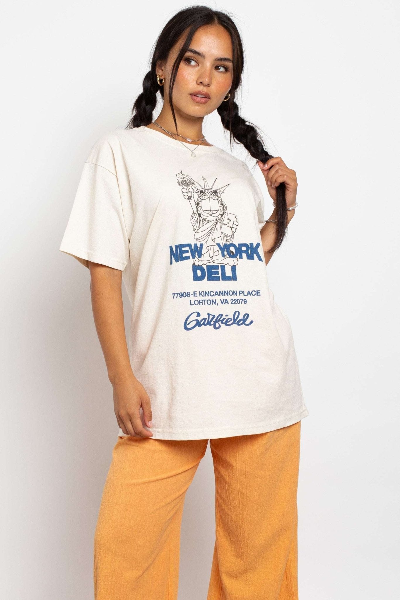 Shop Daisy Street Daisy Street Garfield New York Deli Oversized Tee T-Shirt for women – premium loungewear and festival fashion at Spoiled Brat