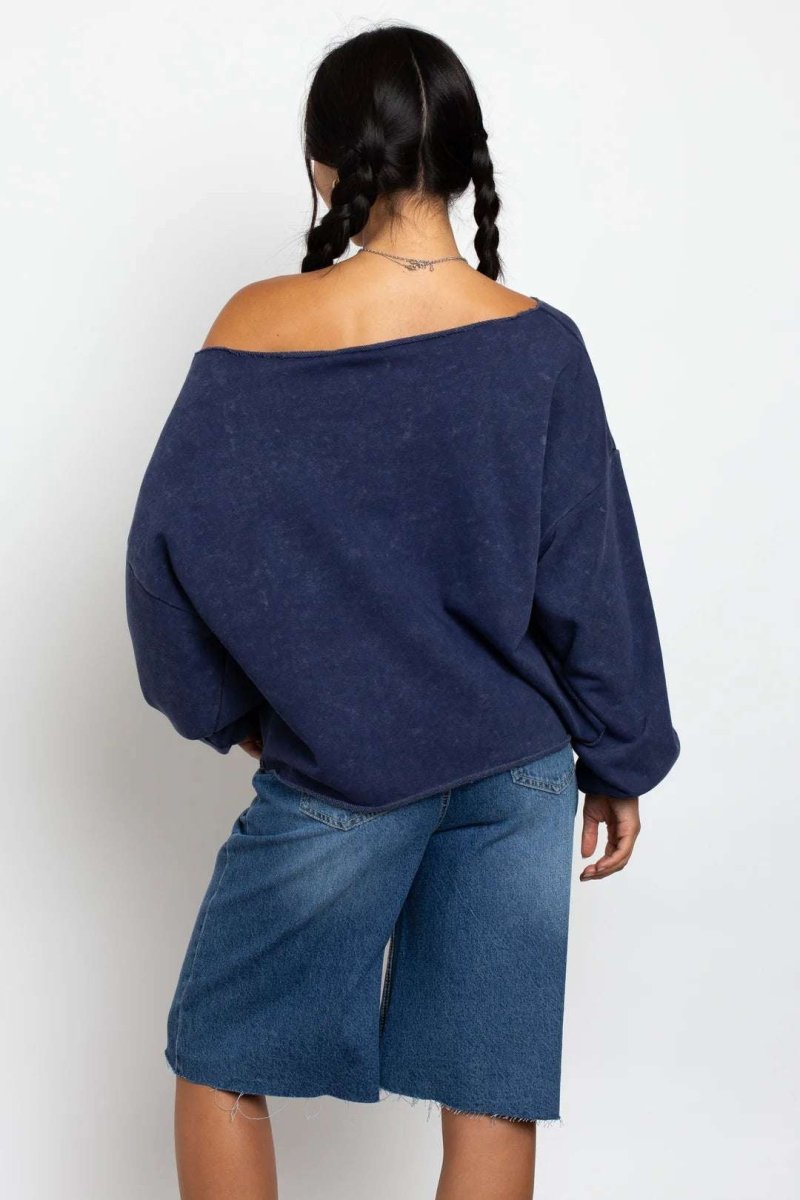 Shop Daisy Street Daisy Street Slashed Neck NYC Sweater Sweater for women – premium loungewear and festival fashion at Spoiled Brat