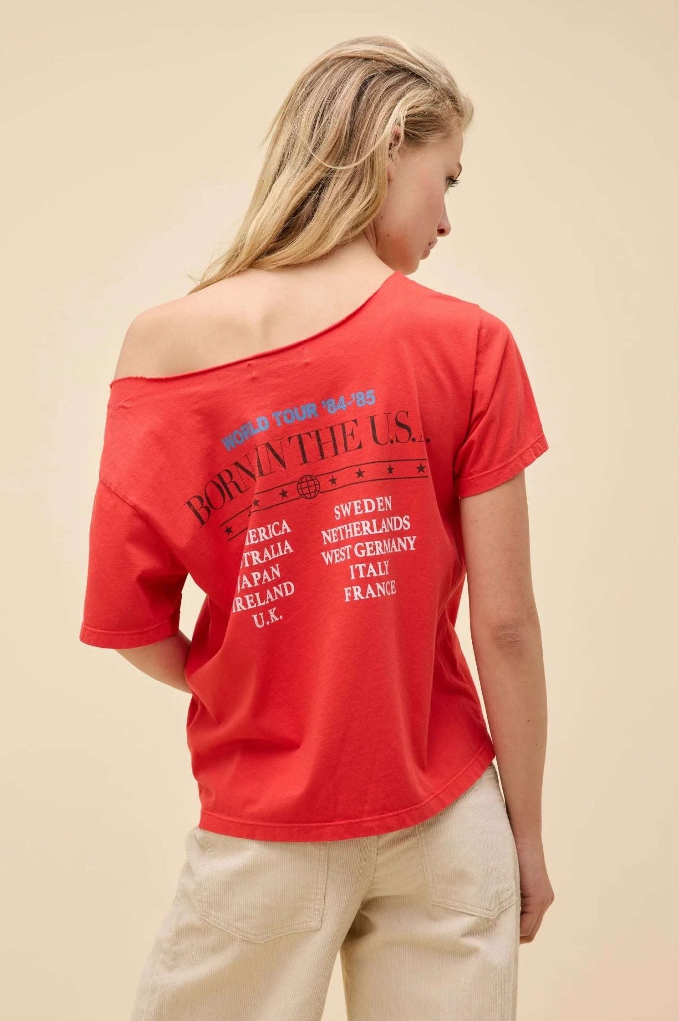 Shop Daydreamer LA Daydreamer LA Bruce Springsteen Americana Off The Shoulder Tee as seen on Taylor Swift T-Shirt for women – premium loungewear and festival fashion at Spoiled Brat
