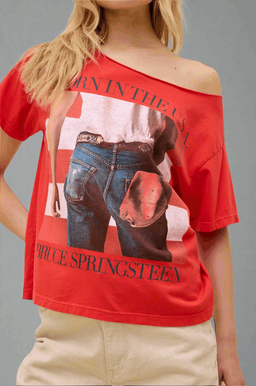 Shop Daydreamer LA Daydreamer LA Bruce Springsteen Americana Off The Shoulder Tee as seen on Taylor Swift T-Shirt for women – premium loungewear and festival fashion at Spoiled Brat