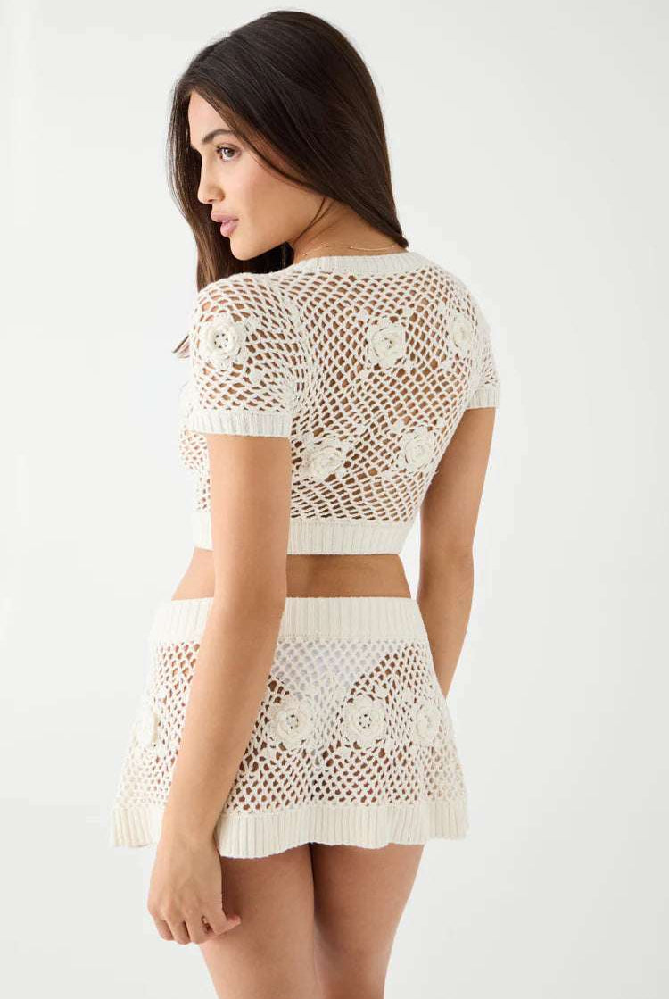 Shop Frankies Bikinis Frankies Bikinis Adaline Crochet Cropped Shirt Crop Top for women – premium loungewear and festival fashion at Spoiled Brat