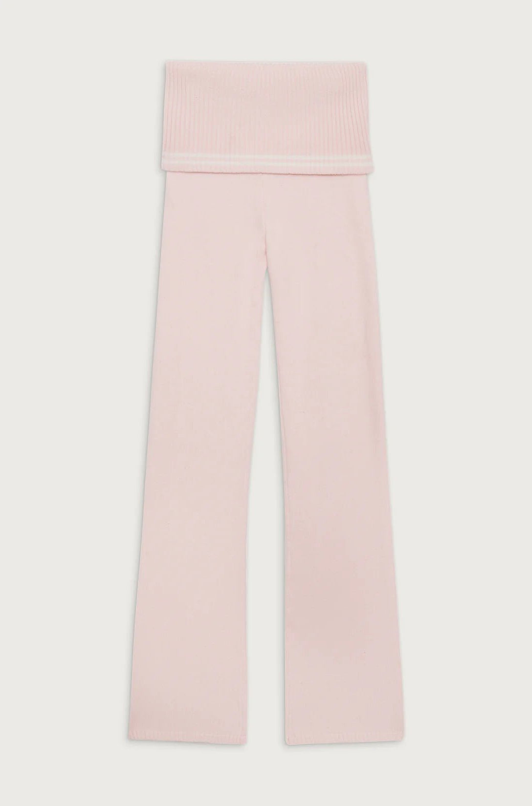 Shop Frankies Bikinis Frankies Bikinis Aimee Cloud Knit Flare Pant in Rosebud Pink Trousers for women – premium loungewear and festival fashion at Spoiled Brat