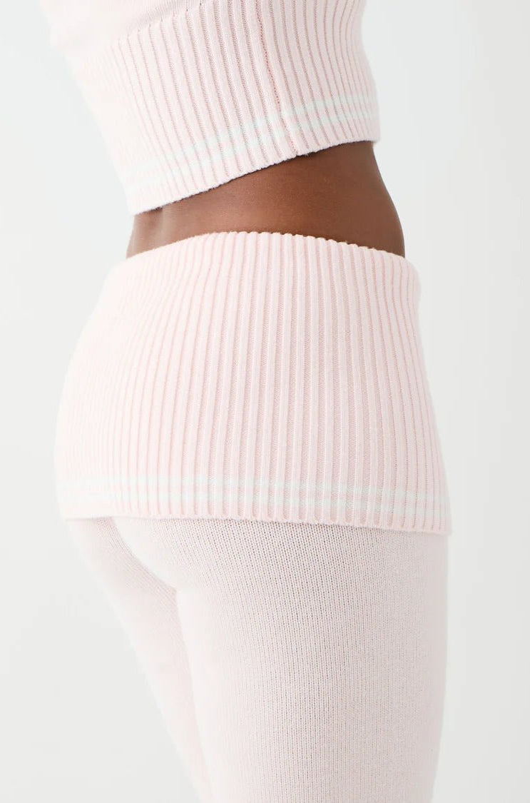 Shop Frankies Bikinis Frankies Bikinis Aimee Cloud Knit Flare Pant in Rosebud Pink Trousers for women – premium loungewear and festival fashion at Spoiled Brat