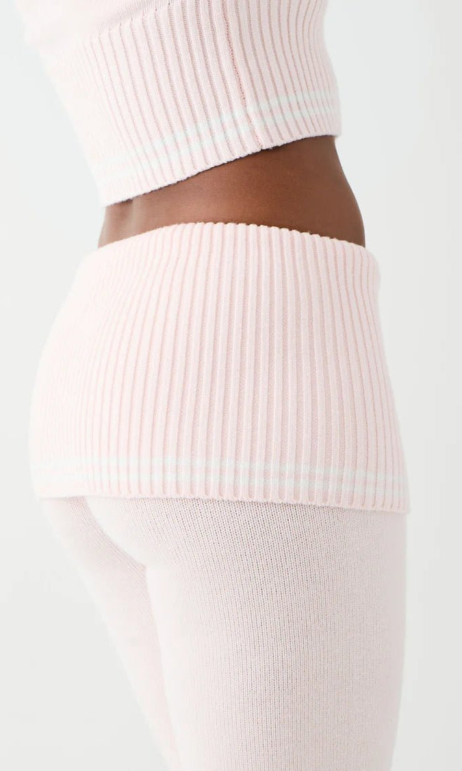 Shop Frankies Bikinis Frankies Bikinis Aimee Cloud Knit Flare Pant in Rosebud Pink Trousers for women – premium loungewear and festival fashion at Spoiled Brat