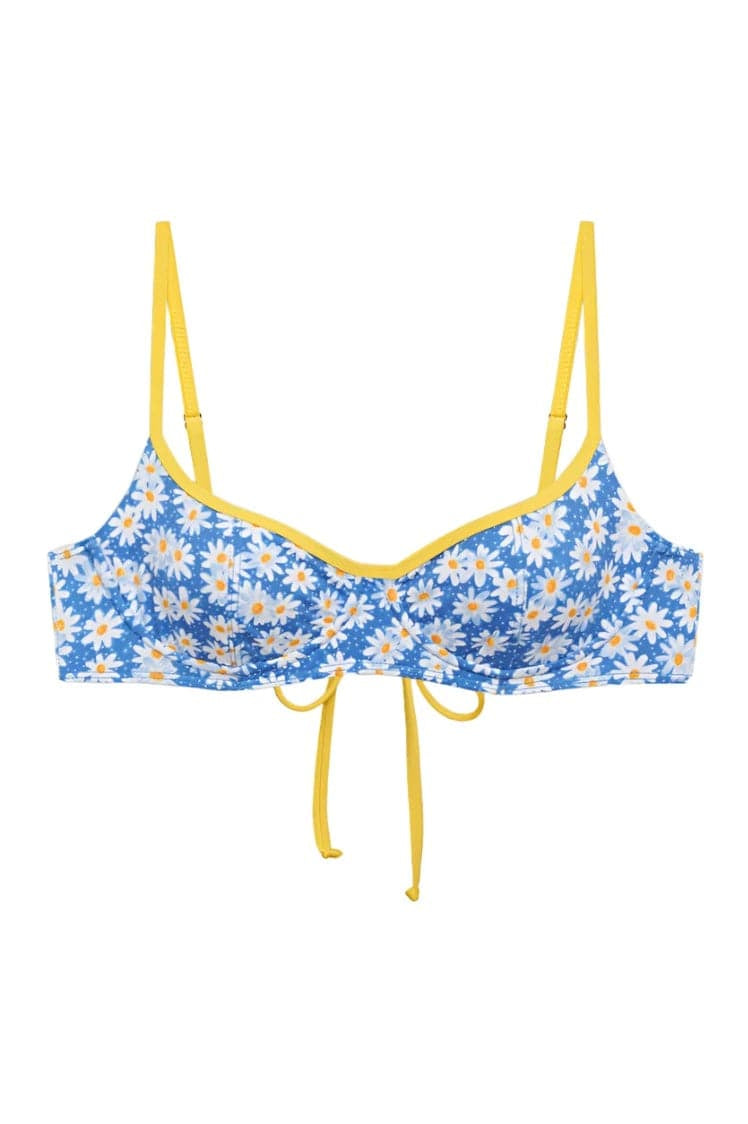 Shop Frankies Bikinis Frankies Bikinis Cola Underwire Balconette Bikini Top in Blue Daisy Bikini Top for women – premium loungewear and festival fashion at Spoiled Brat