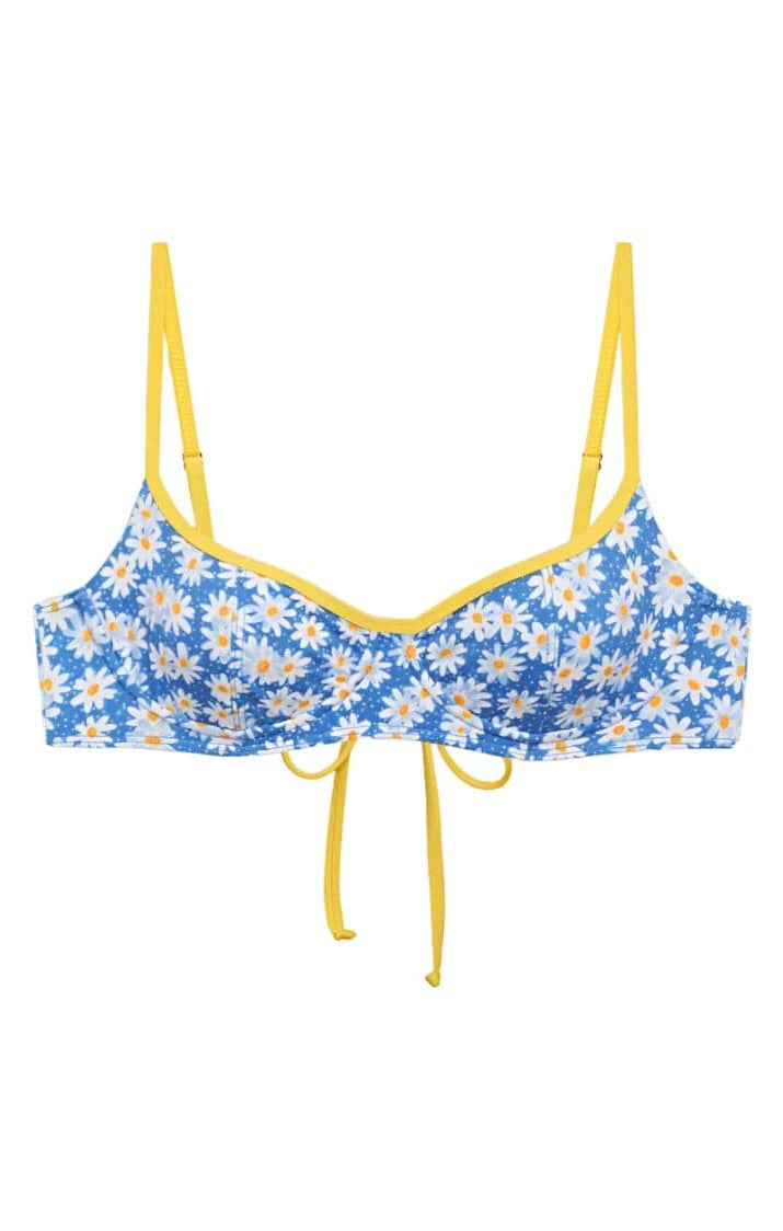 Shop Frankies Bikinis Frankies Bikinis Cola Underwire Balconette Bikini Top in Blue Daisy Bikini Top for women – premium loungewear and festival fashion at Spoiled Brat