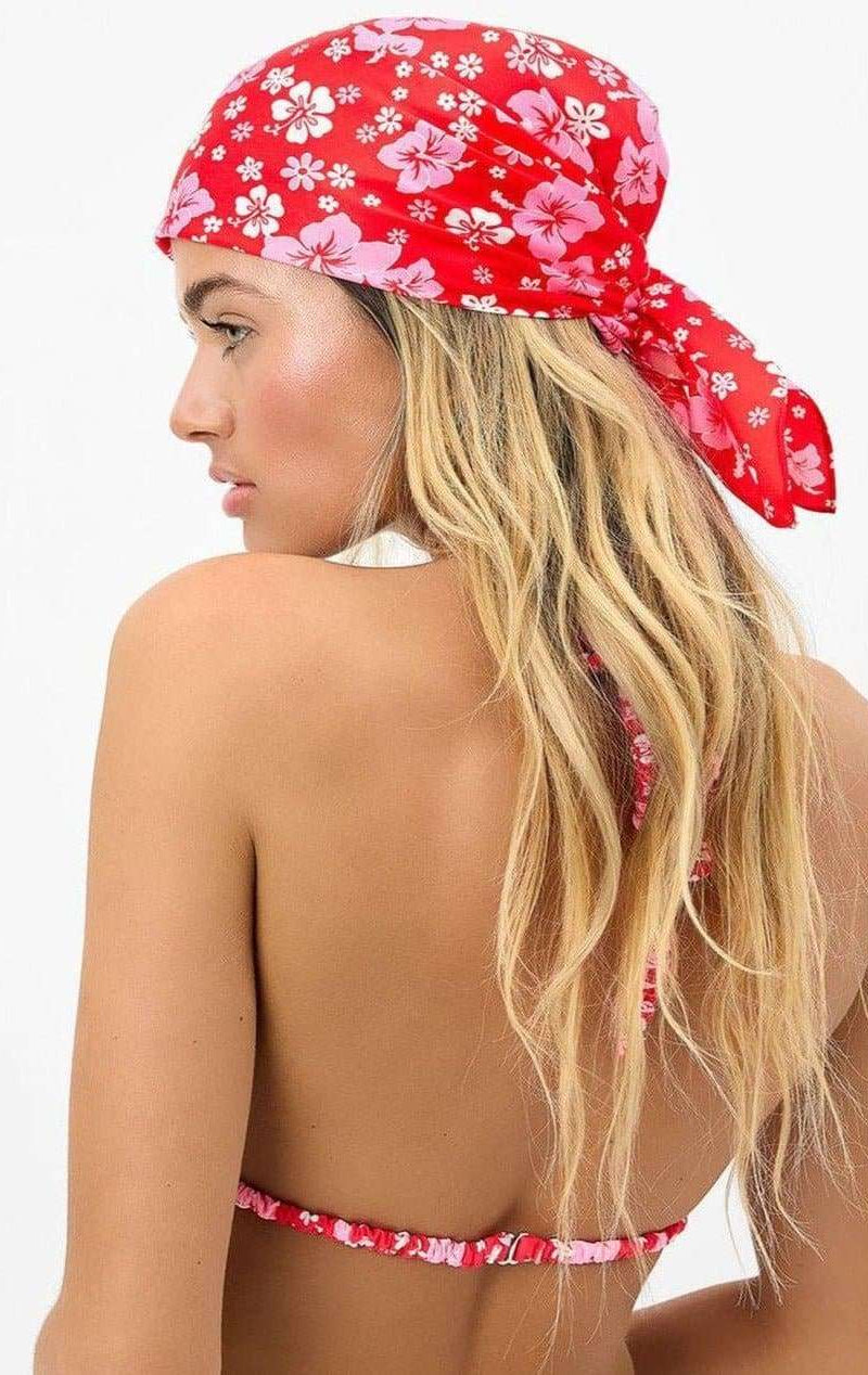 Frankies Bikinis Heidi Satin Floral Head Scarf in Coconut Girl Print Scarf by Frankies Bikinis as seen on celebrities