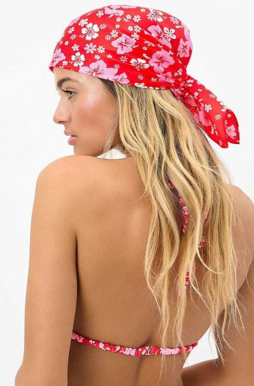 Frankies Bikinis Heidi Satin Floral Head Scarf in Coconut Girl Print Scarf by Frankies Bikinis as seen on celebrities