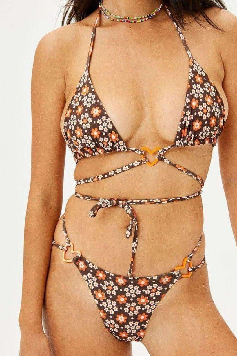 Frankies Bikinis Kailyn Floral String Bikini Bottom in Brown Buttercup Bikini Bottoms by Frankies Bikinis as seen on celebrities