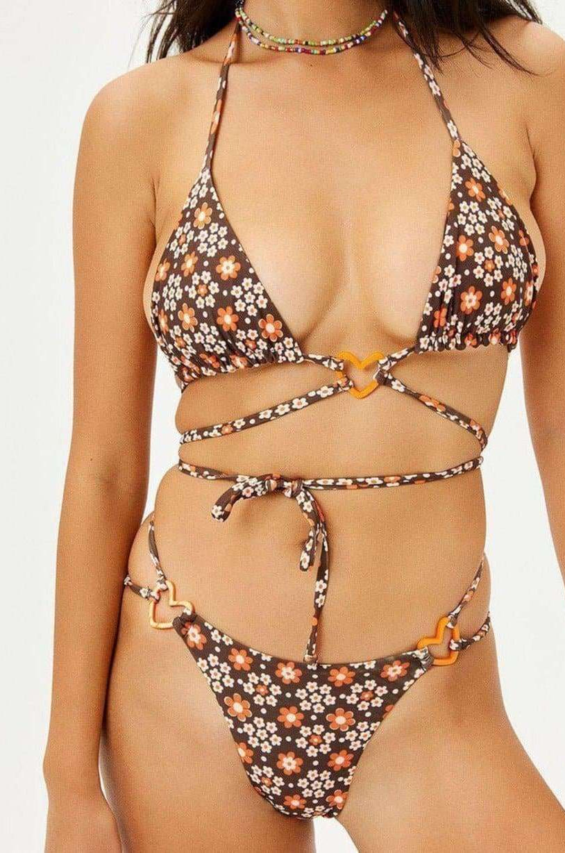 Frankies Bikinis Kailyn Floral String Bikini Bottom in Brown Buttercup Bikini Bottoms by Frankies Bikinis as seen on celebrities