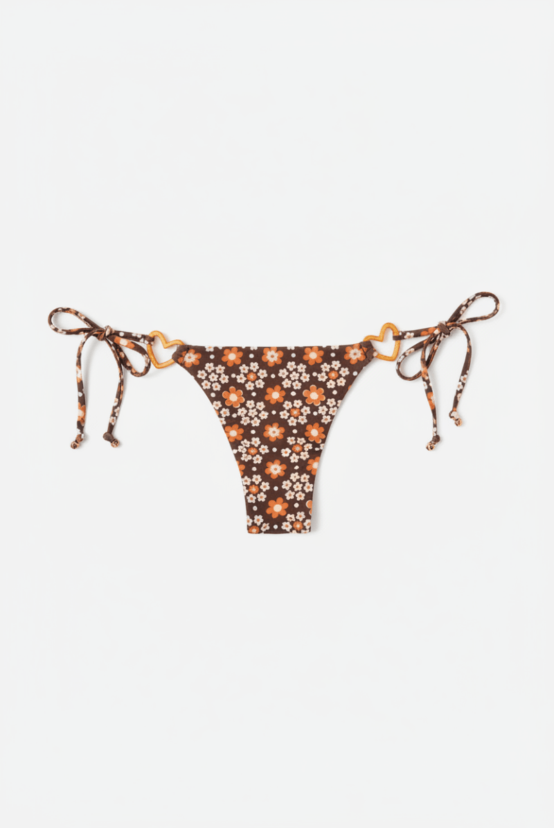 Shop Frankies Bikinis Frankies Bikinis Kailyn Floral String Bikini Bottom in Brown Buttercup Bikini Bottoms for women – premium loungewear and festival fashion at Spoiled Brat