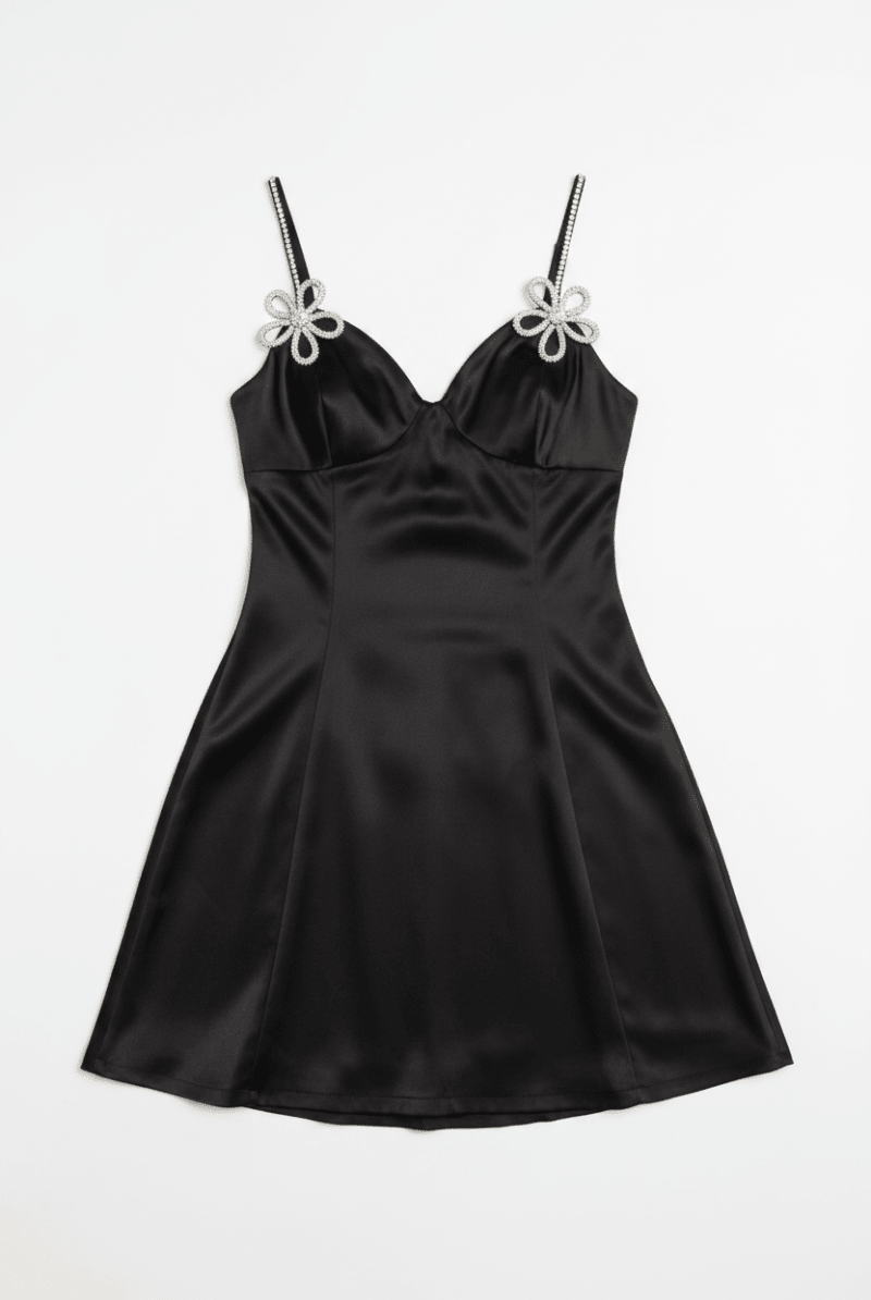 Shop Glamorous Glamorous Black Rhinestone - Flower Corset Mini - Dress Evening Dress for women – premium loungewear and festival fashion at Spoiled Brat