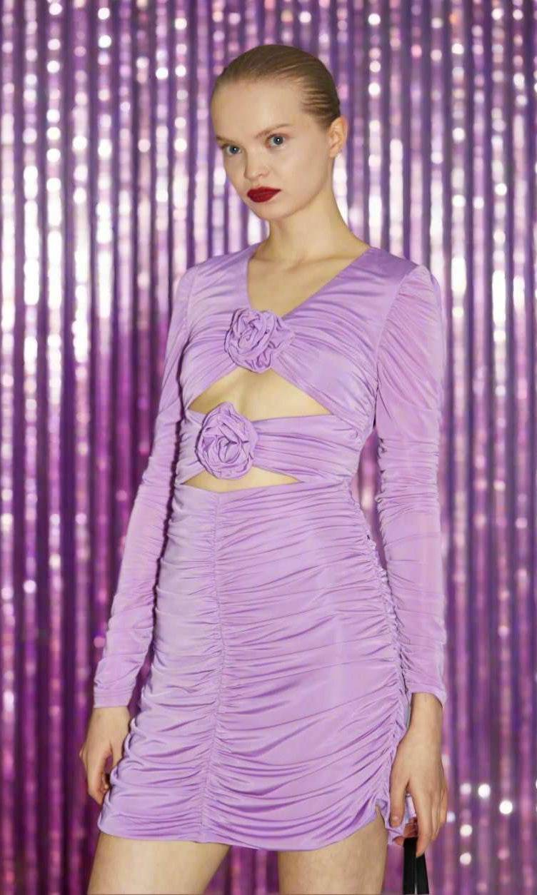 Shop Glamorous Glamorous Lilac - Orchid Rose - Applique Ruched Mini - Dress Evening Dress for women – premium loungewear and festival fashion at Spoiled Brat