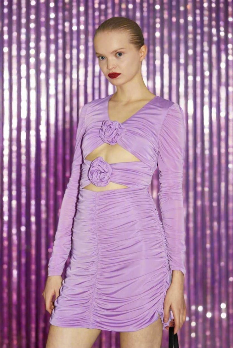 Shop Glamorous Glamorous Lilac - Orchid Rose - Applique Ruched Mini - Dress Evening Dress for women – premium loungewear and festival fashion at Spoiled Brat