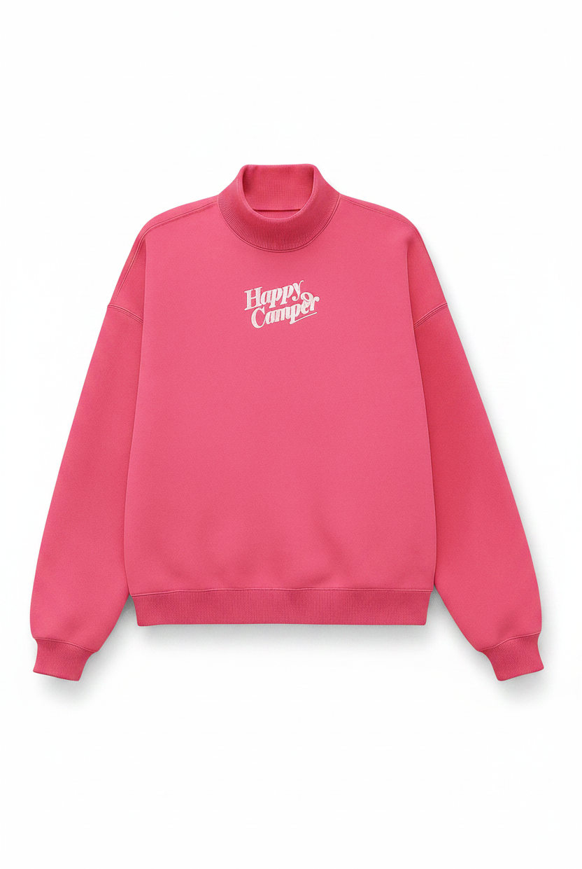 Pink sweatshirt with a logo on a white background