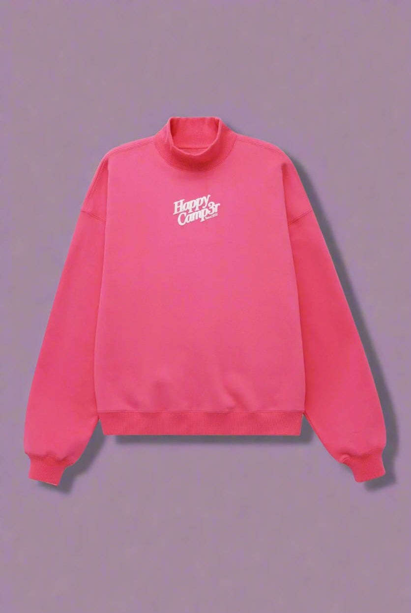 Shop Happy Camp3r Happy Camp3r Hot Pink Mockneck Sweatshirt Sweater for women – premium loungewear and festival fashion at Spoiled Brat