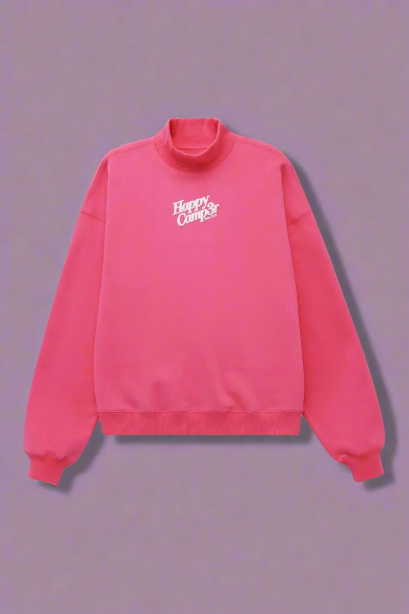 Shop Happy Camp3r Happy Camp3r Hot Pink Mockneck Sweatshirt Sweater for women – premium loungewear and festival fashion at Spoiled Brat