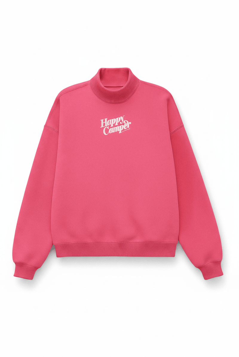 Shop Happy Camp3r Happy Camp3r Hot Pink Mockneck Sweatshirt Sweater for women – premium loungewear and festival fashion at Spoiled Brat