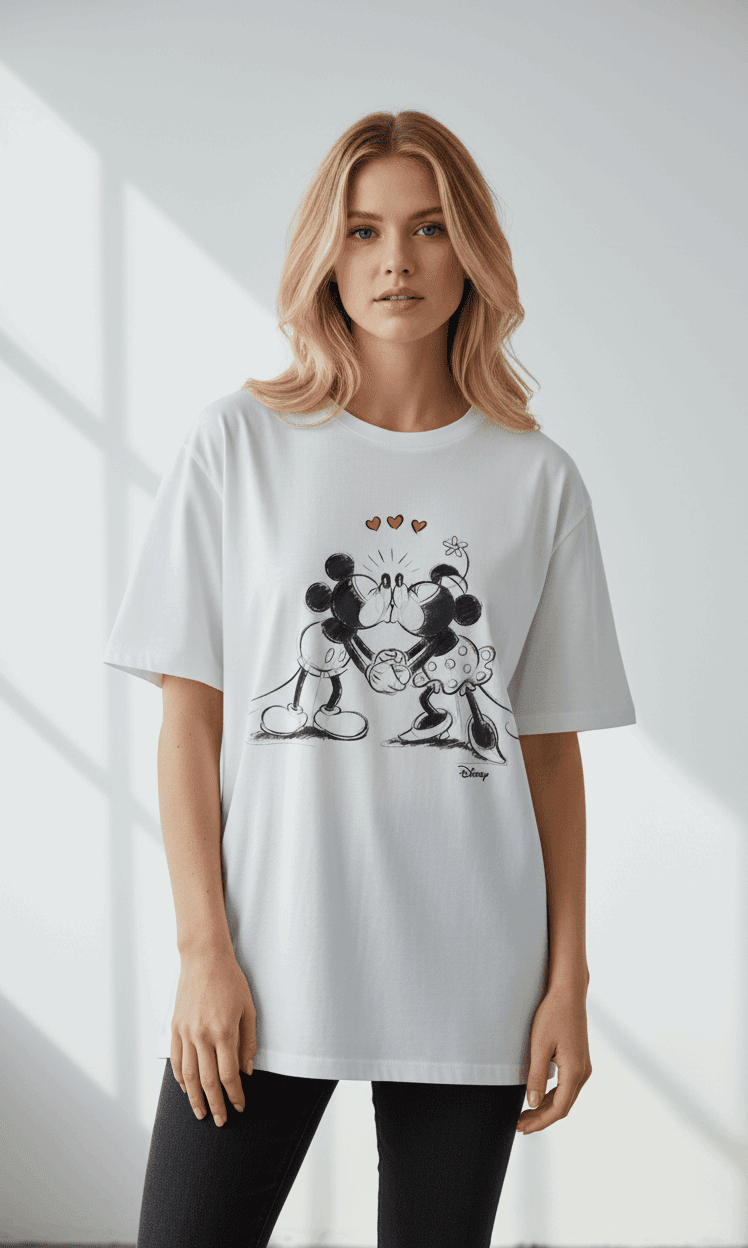JUNKFOOD Disney Mickey and Minnie Kisses T-Shirt by Junk Food – T-Shirt – S | Spoiled Brat UK