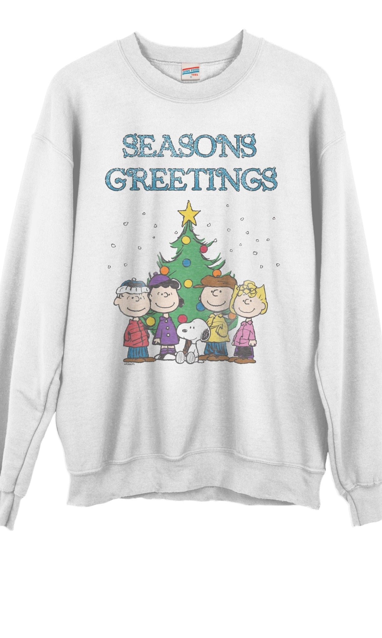 JUNKFOOD Peanuts Seasons Greetings Christmas Jumper by Junk Food – Jumper – S | Spoiled Brat UK