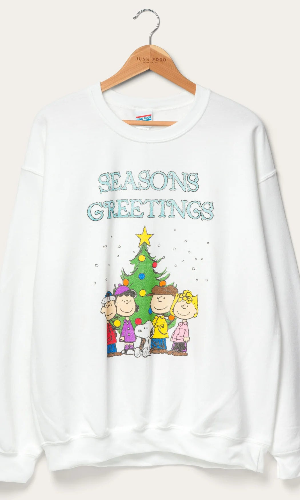 JUNKFOOD Peanuts Seasons Greetings Christmas Jumper by Junk Food – Jumper – S | Spoiled Brat UK